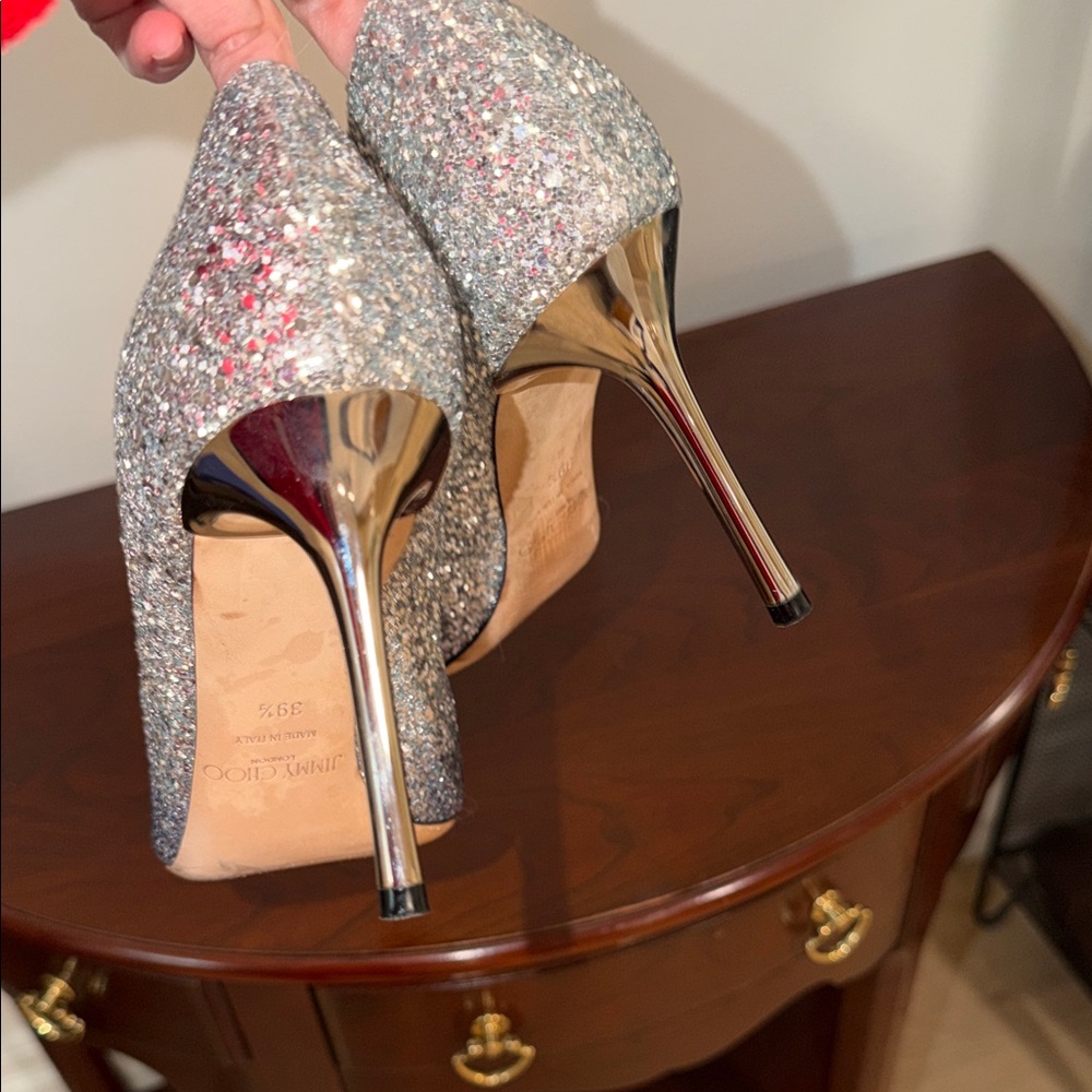 Jimmy Choo Glittering Silver and Black Heels - Picture 5 of 8